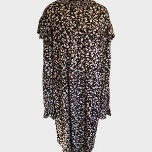 Pieces Black White Floral Flutter Long Sleeve Smocked Mock Neck Dress-Sz-XL